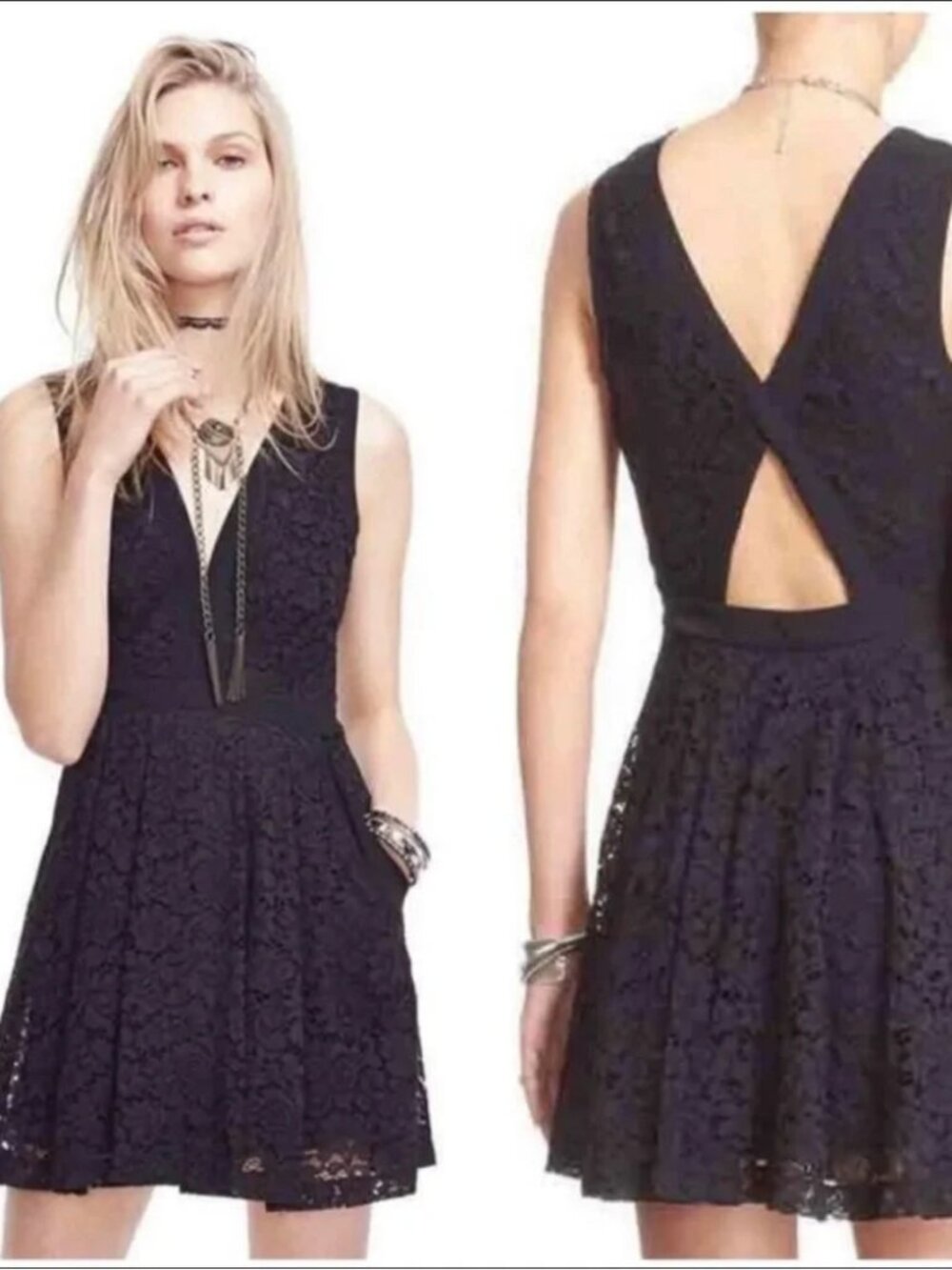 Free People Lovely in Love Lace Mini Dress S Black